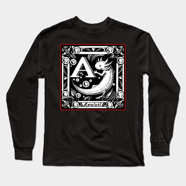 A is for Axolotls - Red Outlined Design Long Sleeve T-Shirt by Nat Ewert Art